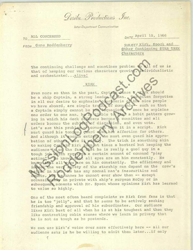 Illustration for article titled Gene Roddenberry's 1968 memo on improving Star Trek's characters